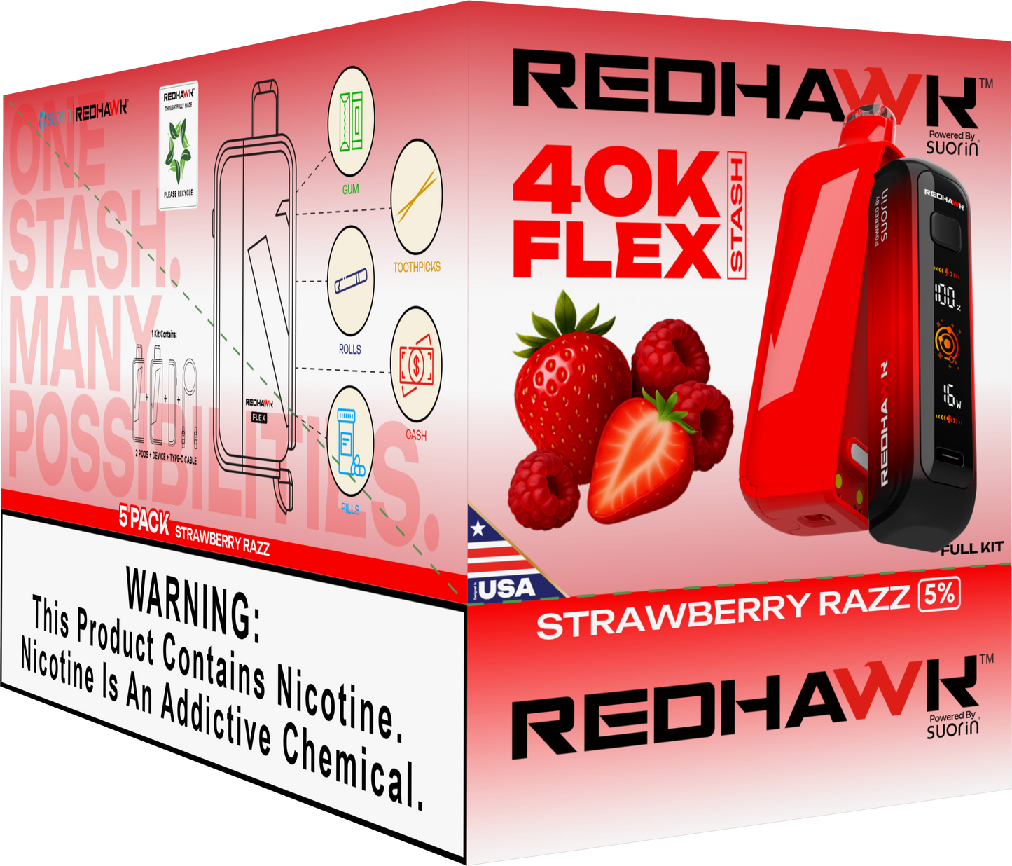 RedHawk 40K Puff FLEX Stash Disposable Vape - Strawberry Razz