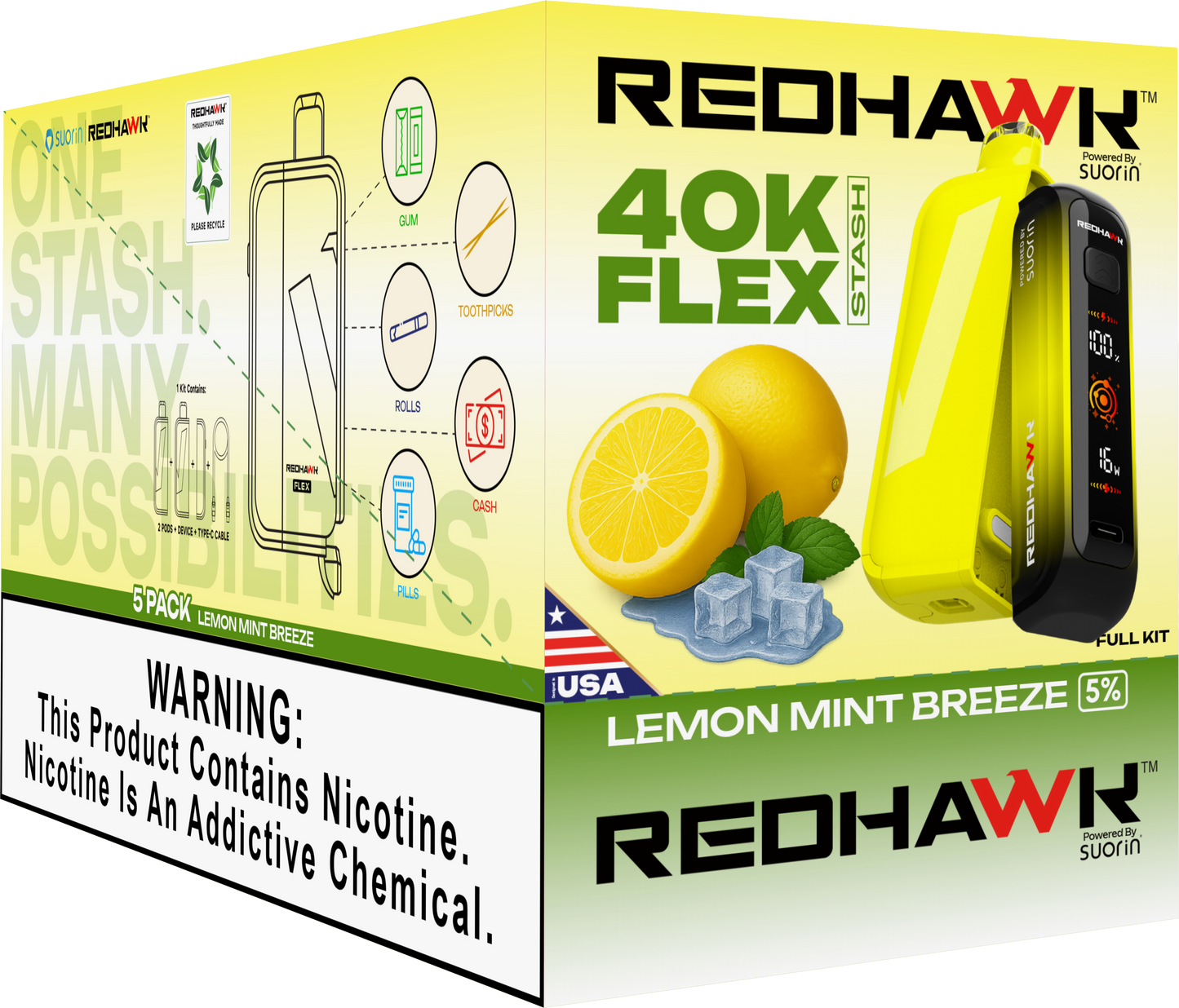 RedHawk 40K Puff FLEX Stash Disposable Vape - Lemon Mint Breeze