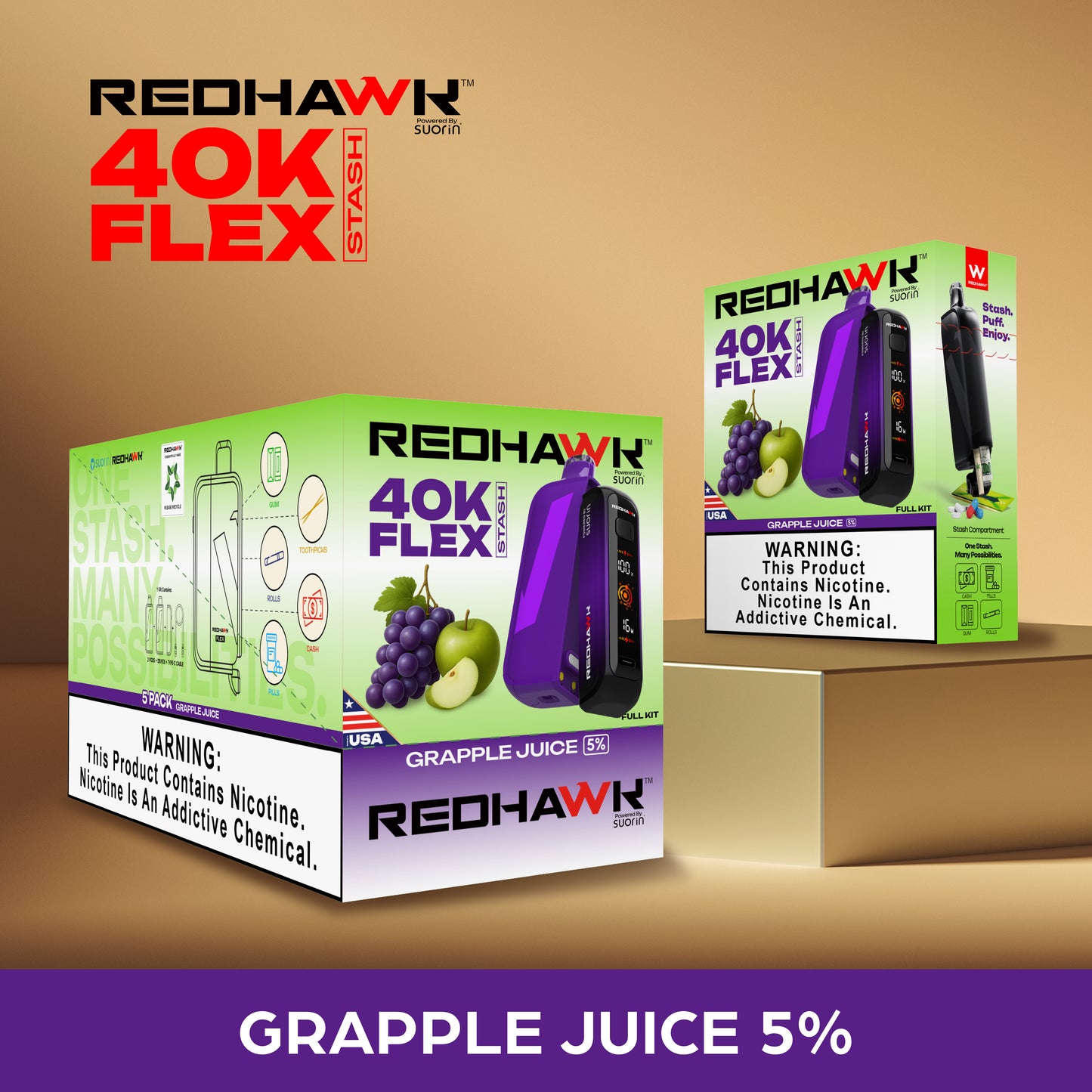 RedHawk 40K Puff FLEX Stash Disposable Vape - Grapple Juice