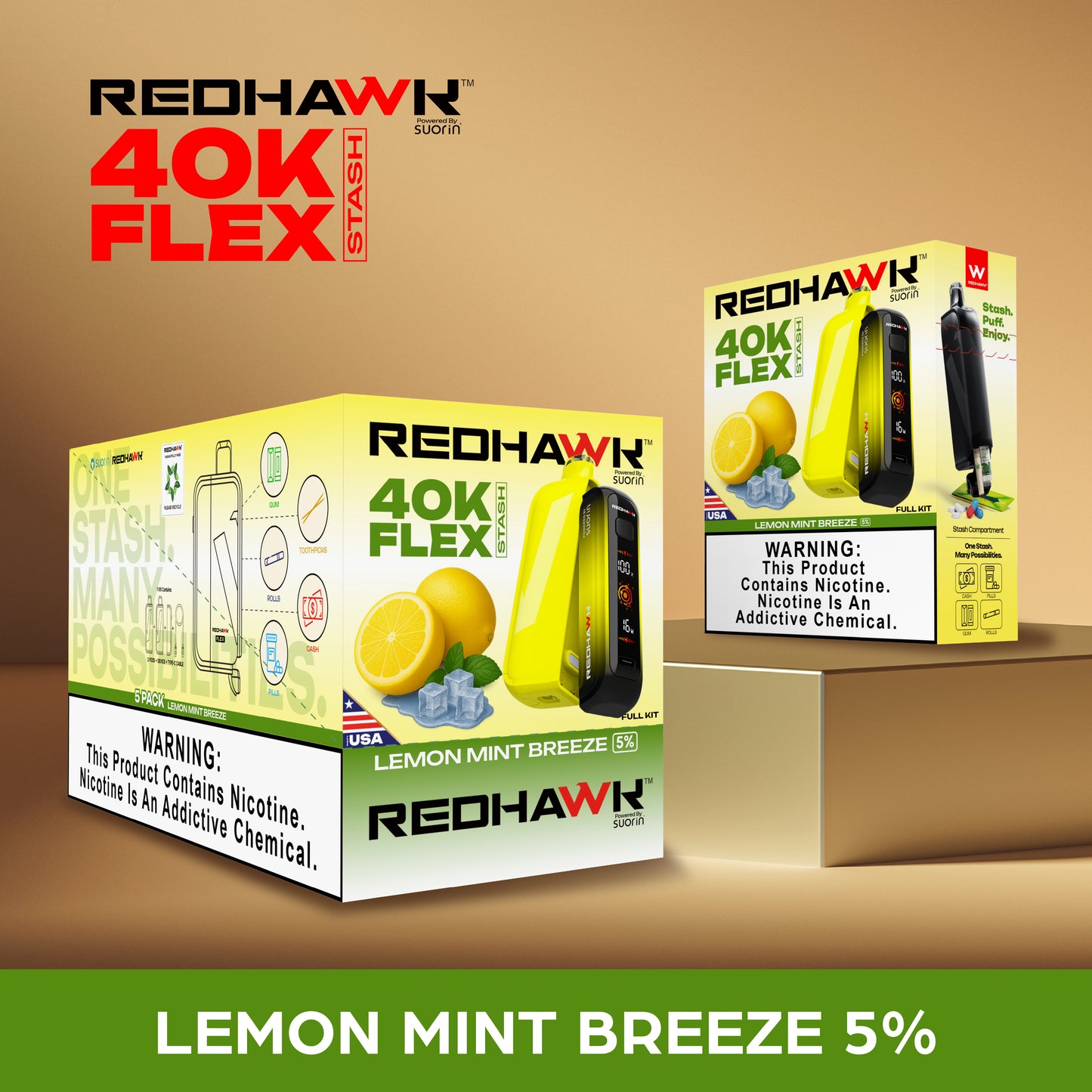 RedHawk 40K Puff FLEX Stash Disposable Vape - Lemon Mint Breeze