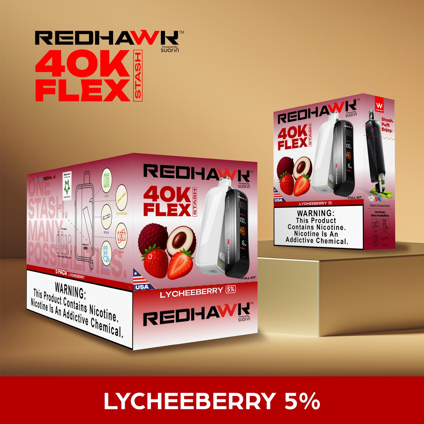 RedHawk 40K Puff FLEX Stash Disposable Vape - LycheeBerry