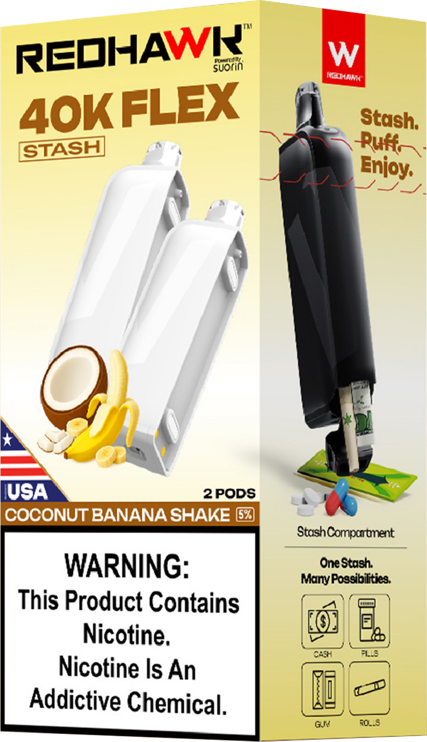 RedHawk 40K FLEX Stash COCONUT BANANA SHAKE 2 Pack Replacement Pods