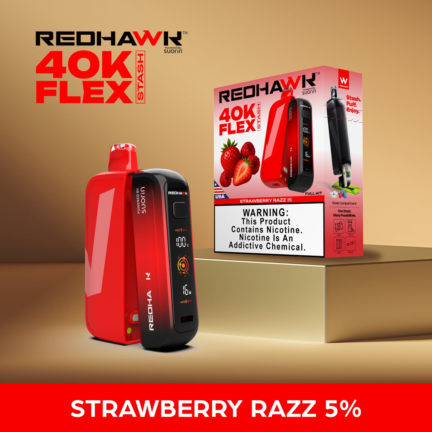 RedHawk 40K Puff FLEX Stash Disposable Vape - Strawberry Razz
