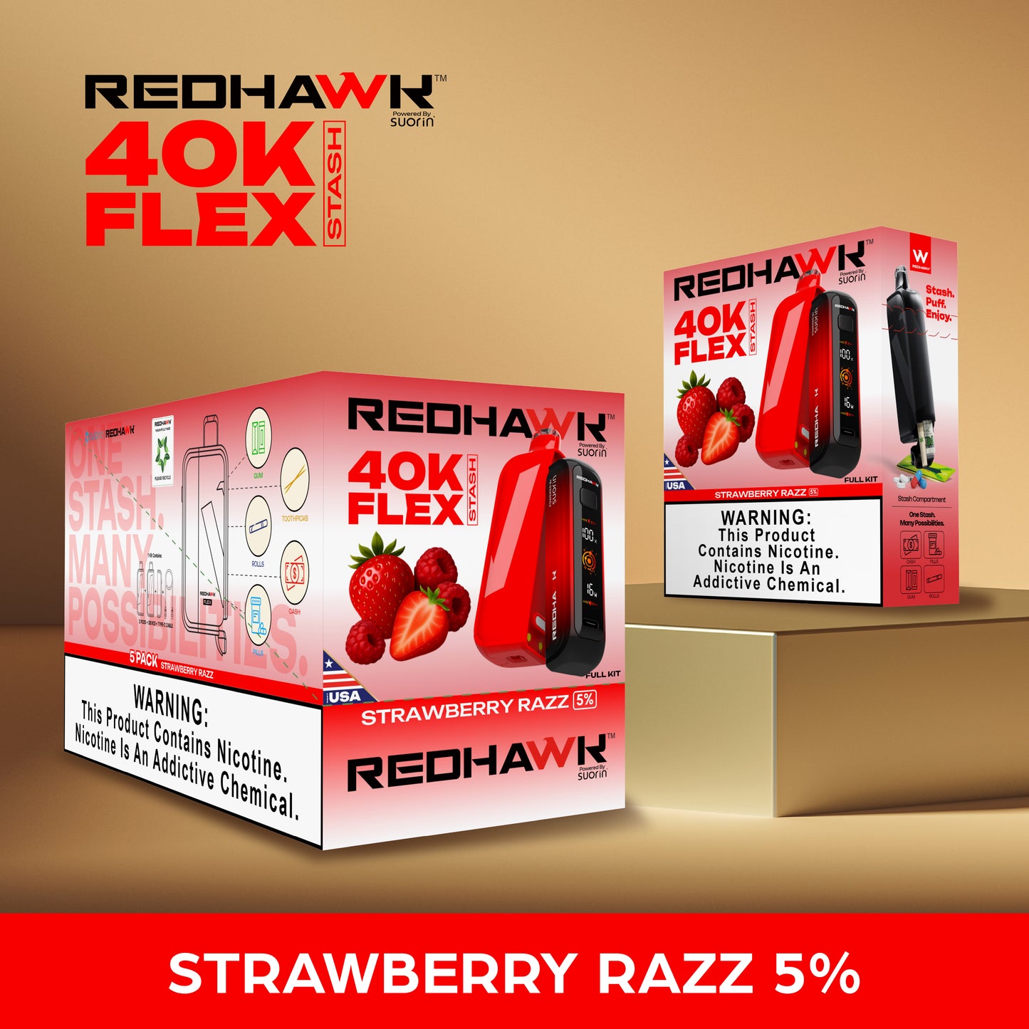RedHawk 40K Puff FLEX Stash Disposable Vape - Strawberry Razz