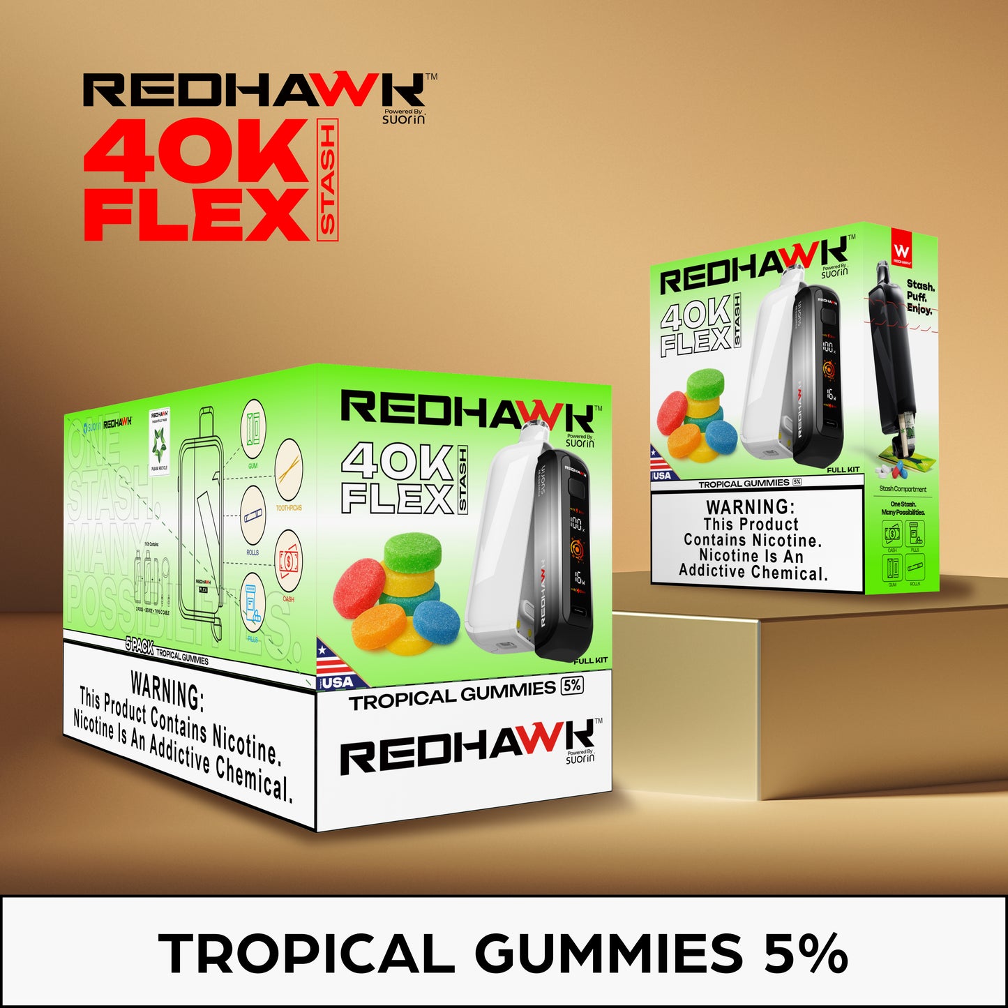 RedHawk 40K Puff FLEX Stash Disposable Vape - Tropical Gummies