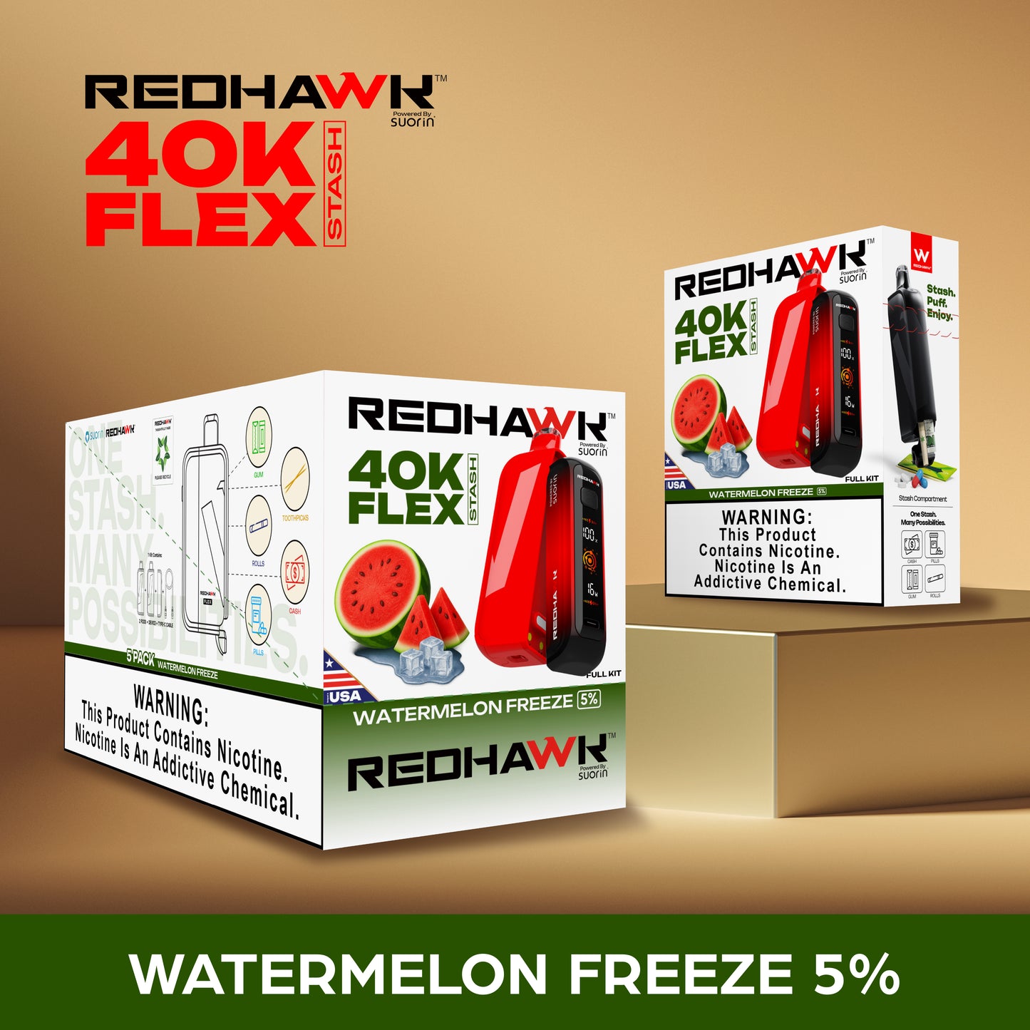 RedHawk 40K Puff FLEX Stash Disposable Vape - Watermelon Freeze