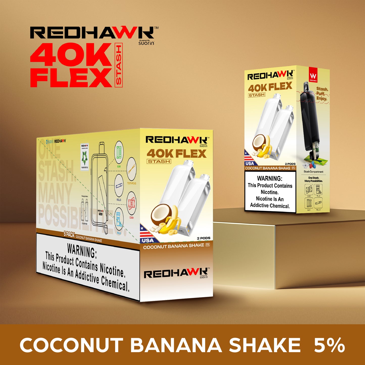 RedHawk 40K FLEX Stash COCONUT BANANA SHAKE 2 Pack Replacement Pods