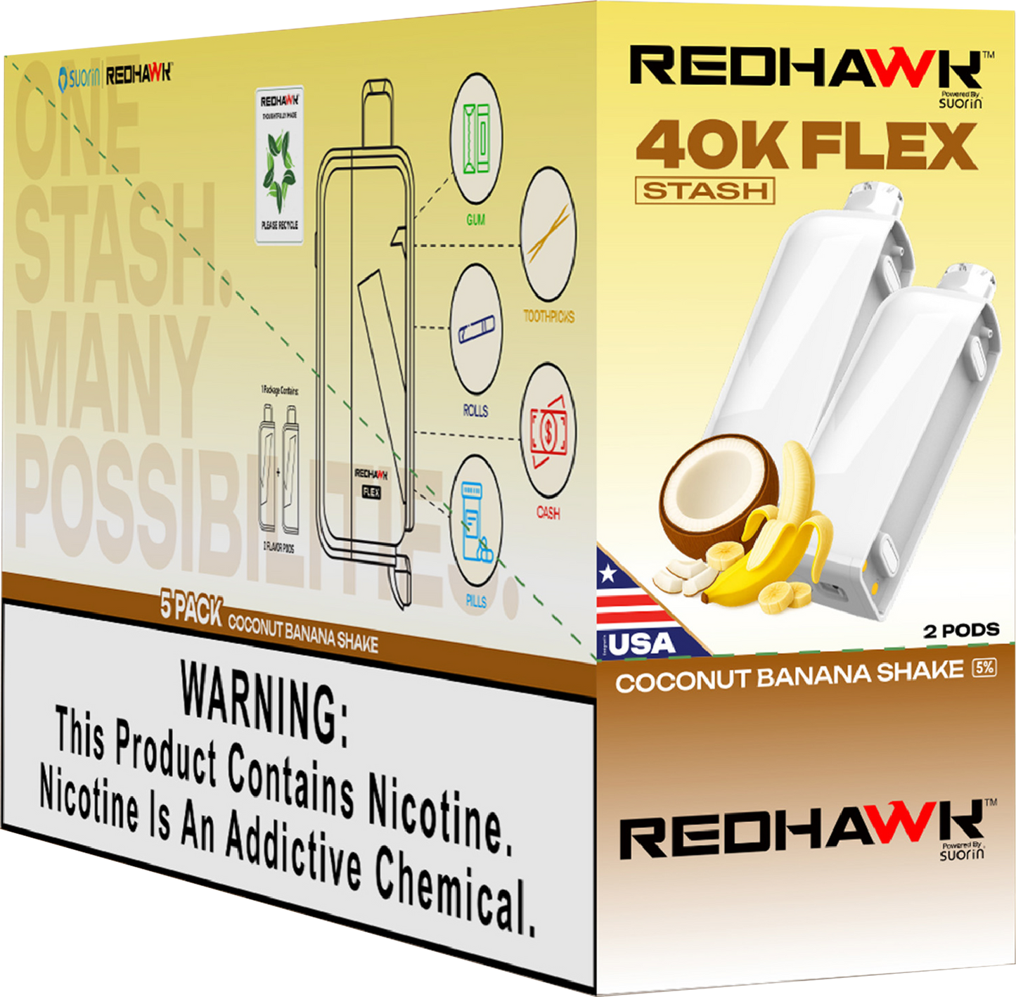 RedHawk 40K FLEX Stash COCONUT BANANA SHAKE 2 Pack Replacement Pods