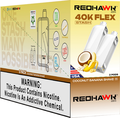 RedHawk 40K FLEX Stash COCONUT BANANA SHAKE 2 Pack Replacement Pods