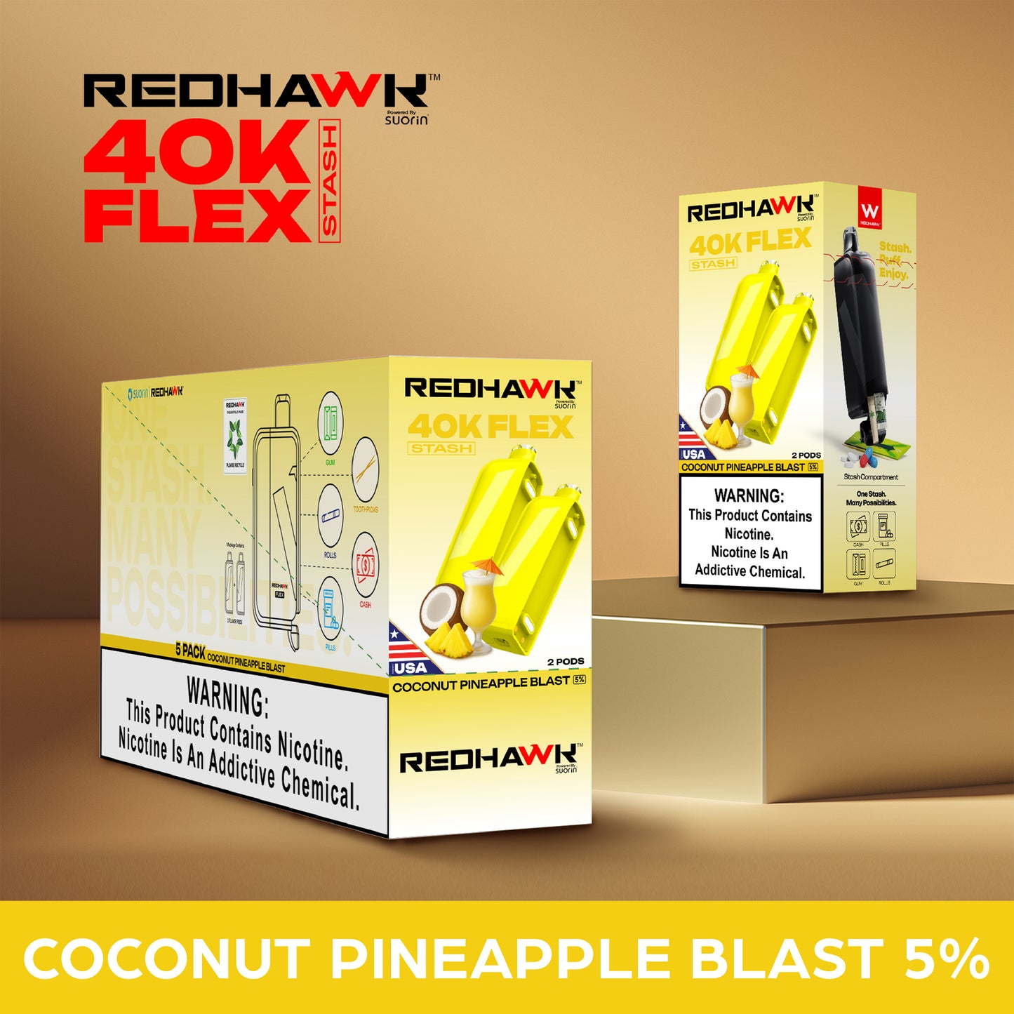 RedHawk 40K FLEX Stash COCONUT PINEAPPLE BLAST 2 Pack Replacement Pods