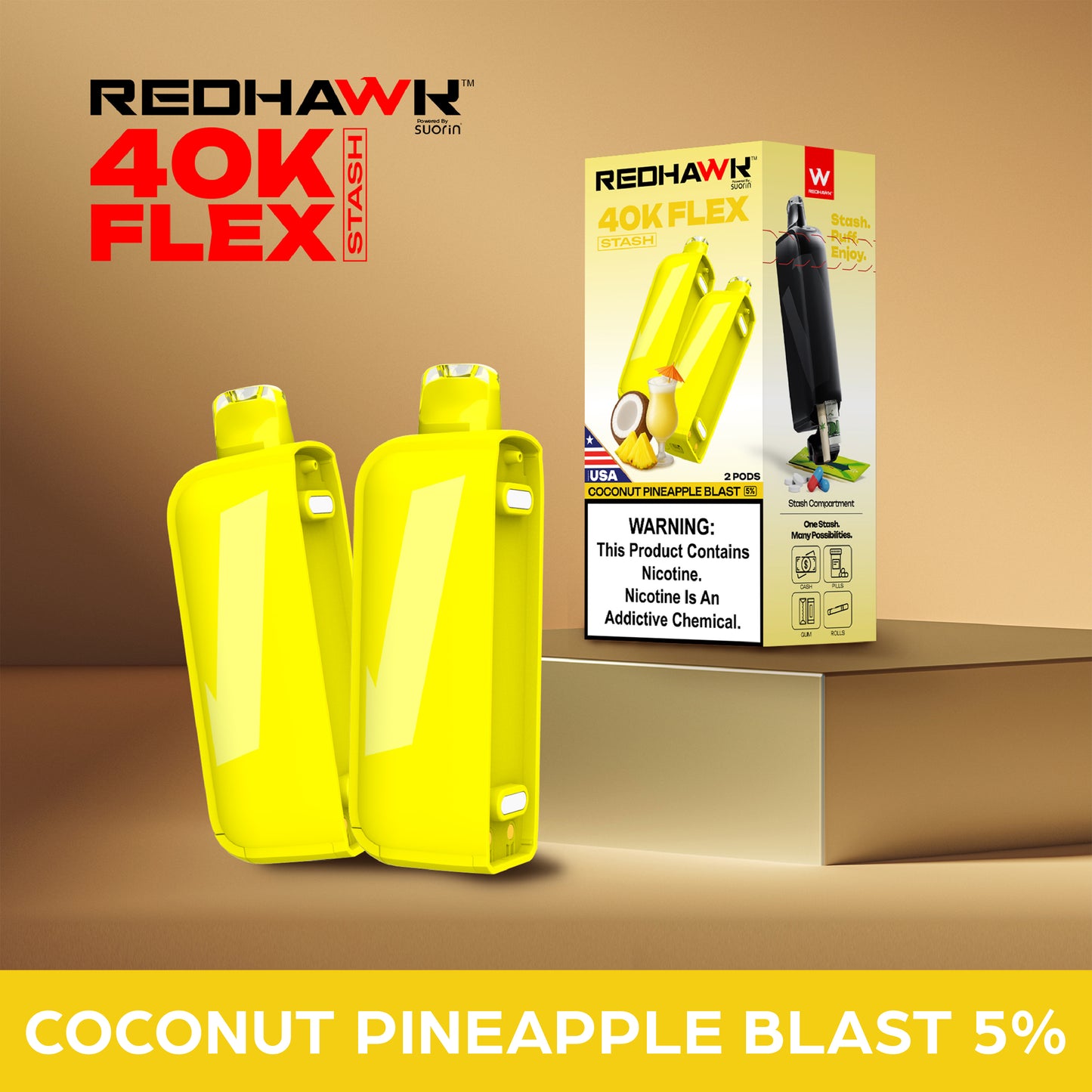 RedHawk 40K FLEX Stash COCONUT PINEAPPLE BLAST 2 Pack Replacement Pods