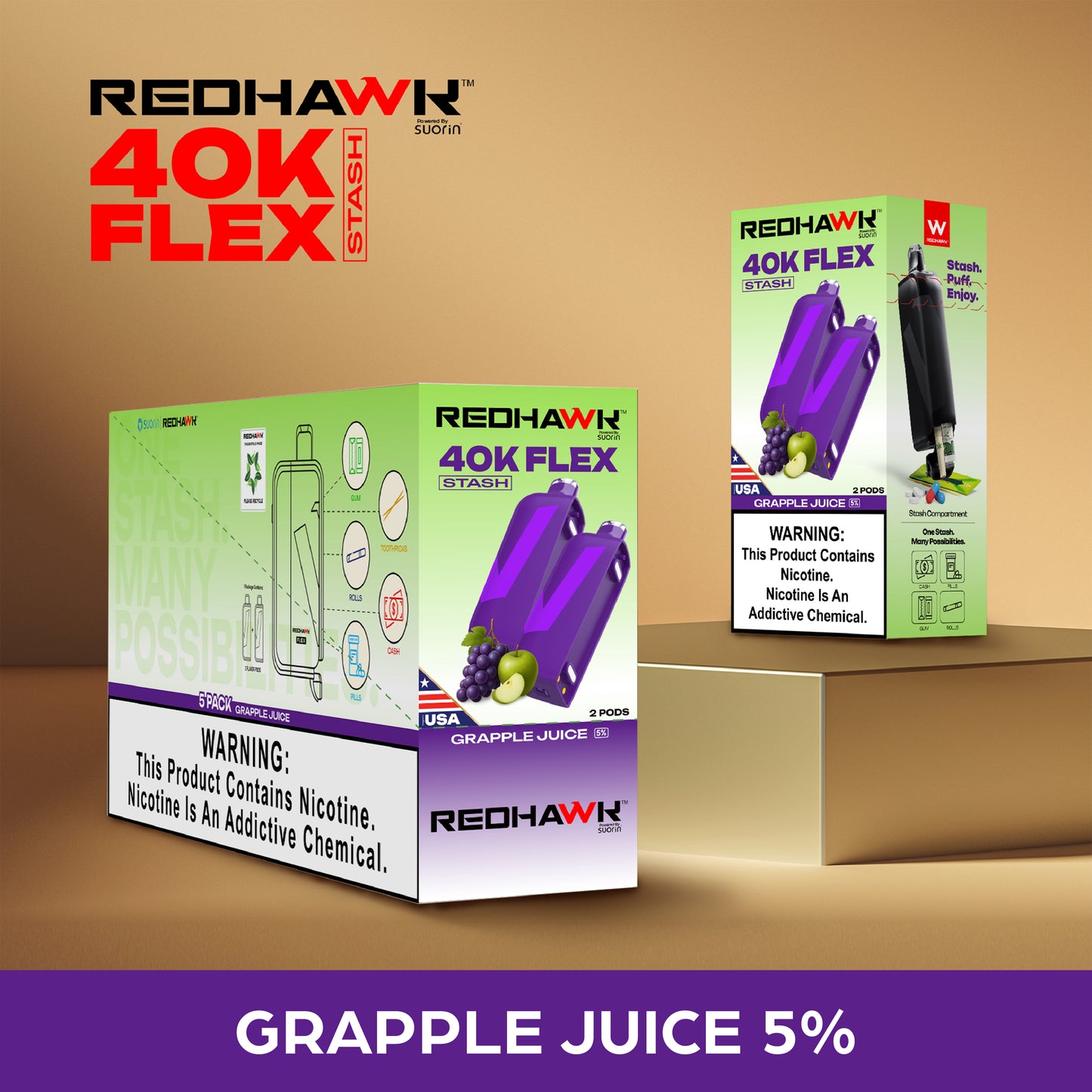 RedHawk 40K FLEX Stash GRAPPLE JUICE 2 Pack Replacement Pods