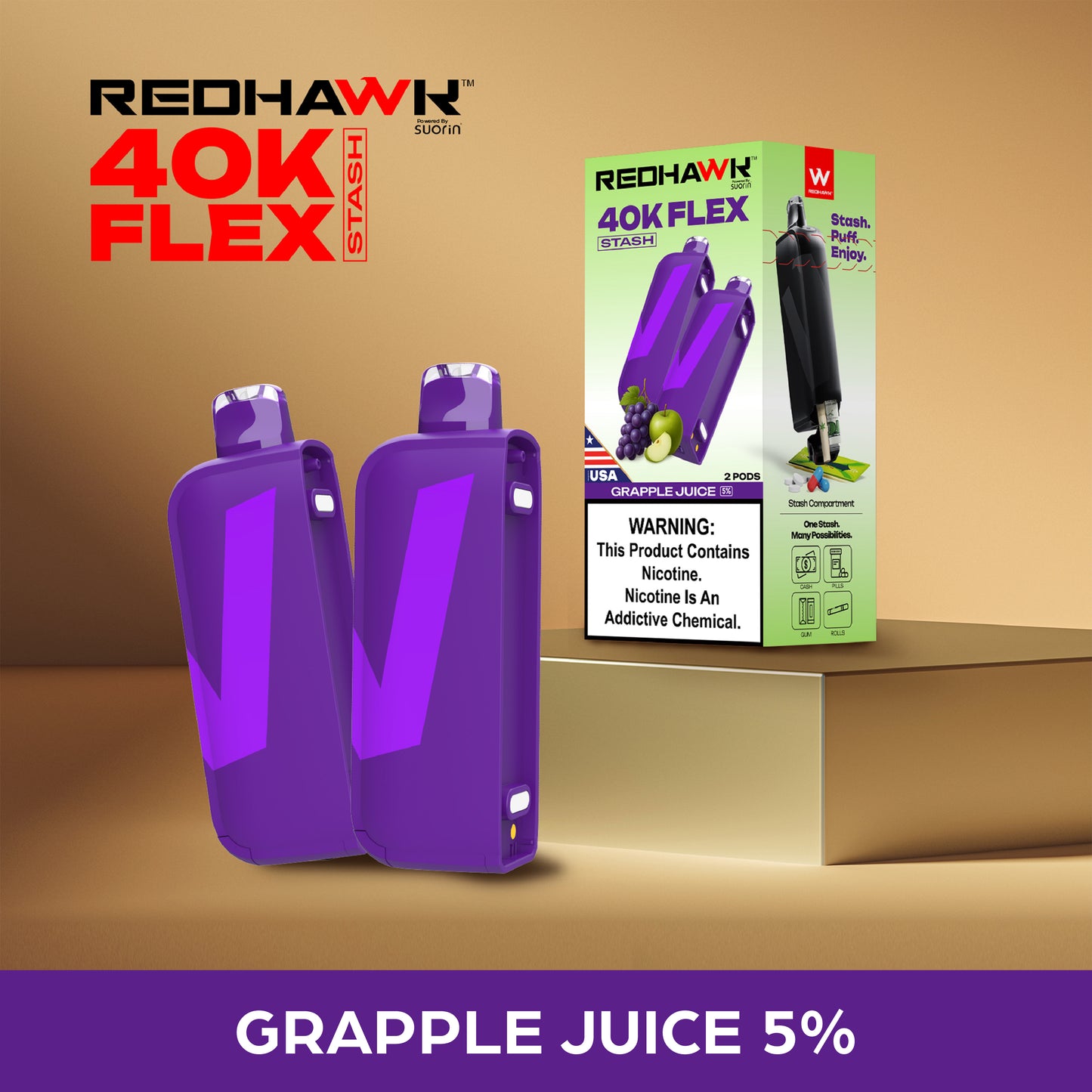 RedHawk 40K FLEX Stash GRAPPLE JUICE 2 Pack Replacement Pods