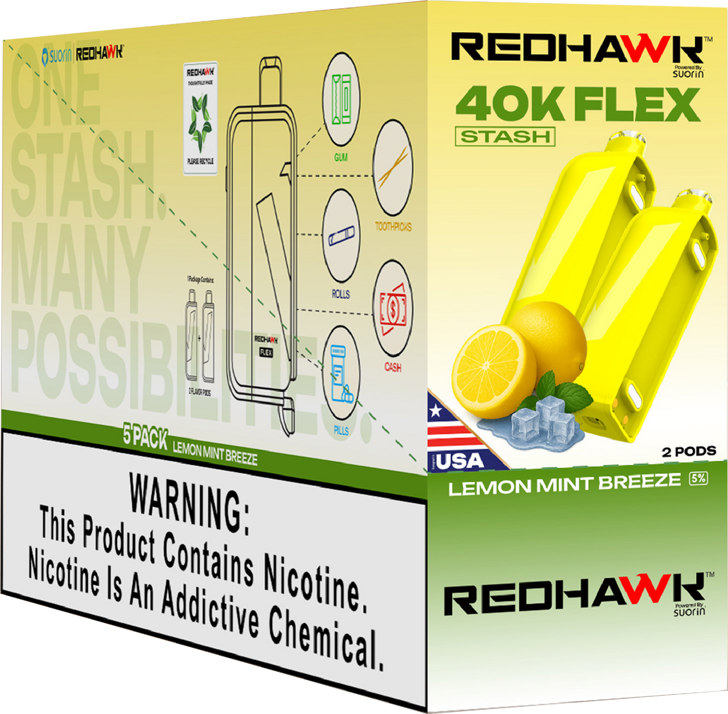 RedHawk 40K FLEX Stash LEMON MINT BREEZE 2 Pack Replacement Pods