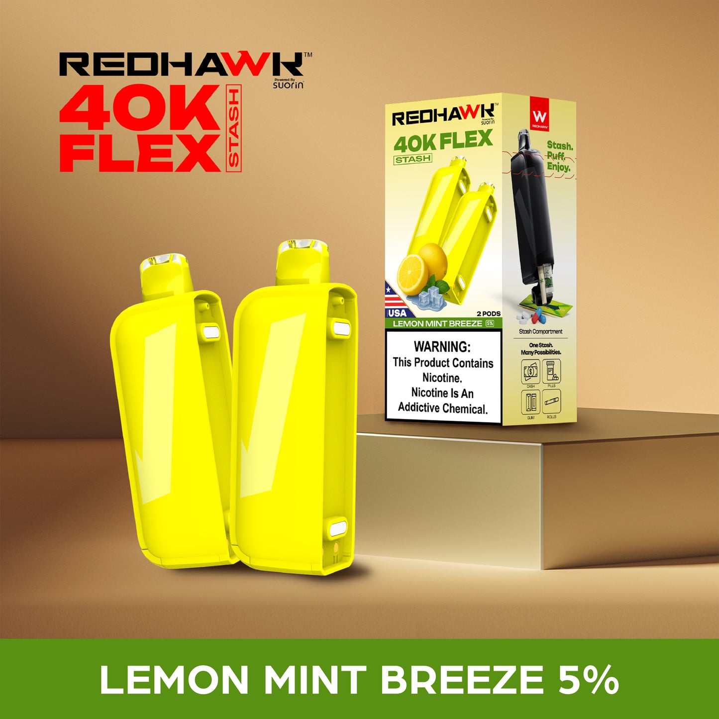 RedHawk 40K FLEX Stash LEMON MINT BREEZE 2 Pack Replacement Pods