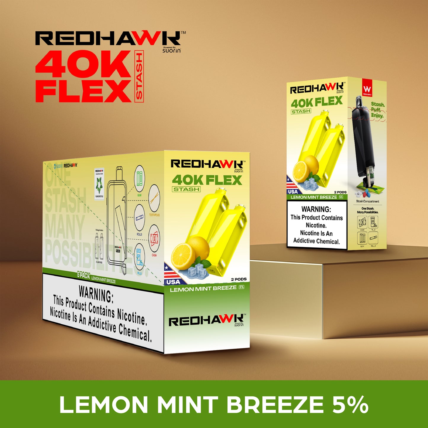RedHawk 40K FLEX Stash LEMON MINT BREEZE 2 Pack Replacement Pods