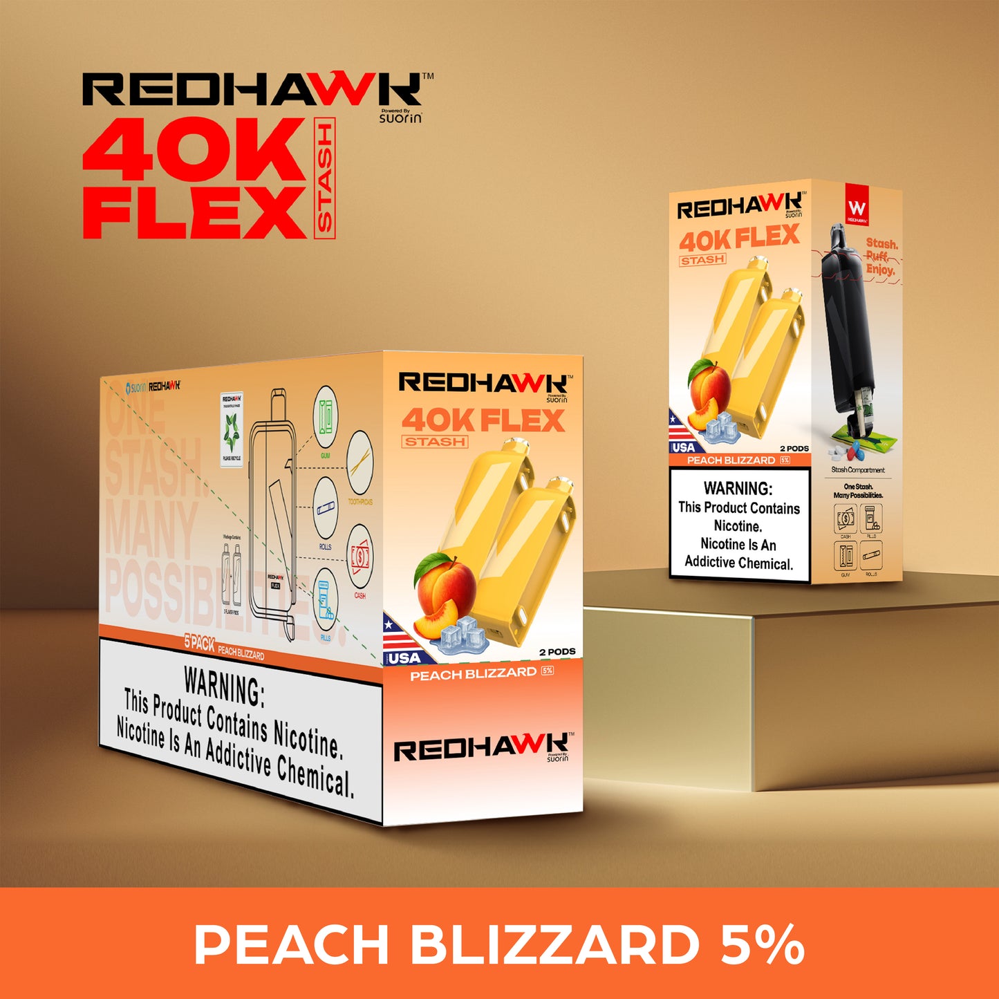 RedHawk 40K FLEX Stash PEACH BLIZZARD 2 Pack Replacement Pods