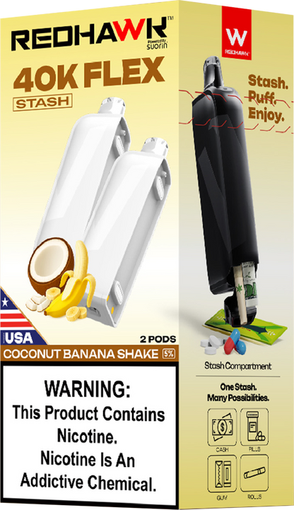 RedHawk 40K FLEX Stash COCONUT BANANA SHAKE 2 Pack Replacement Pods