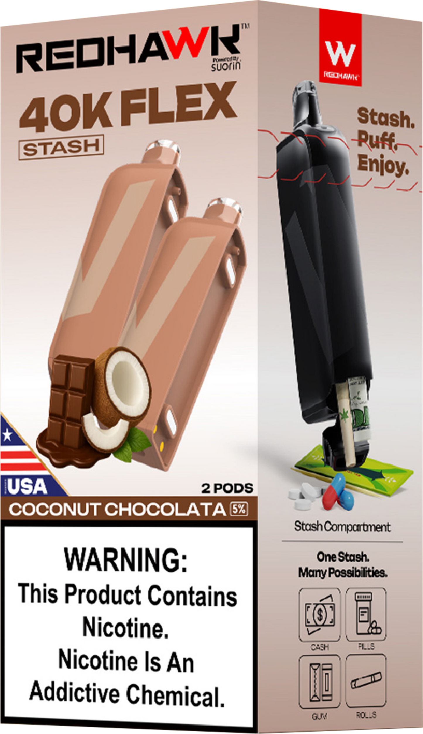 RedHawk 40K FLEX Stash COCONUT CHOCOLATA 2 Pack Replacement Pods