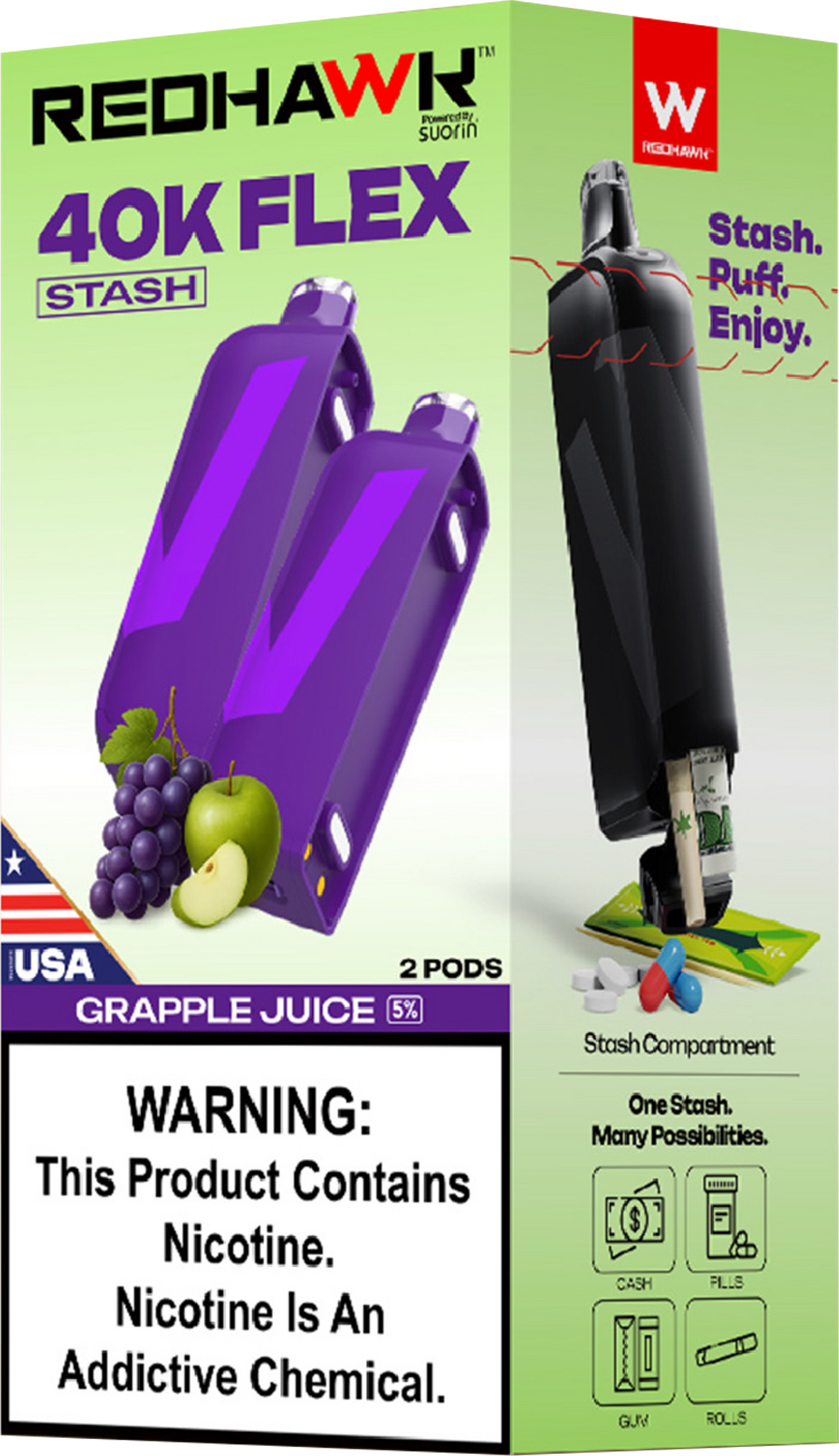 RedHawk 40K FLEX Stash GRAPPLE JUICE 2 Pack Replacement Pods