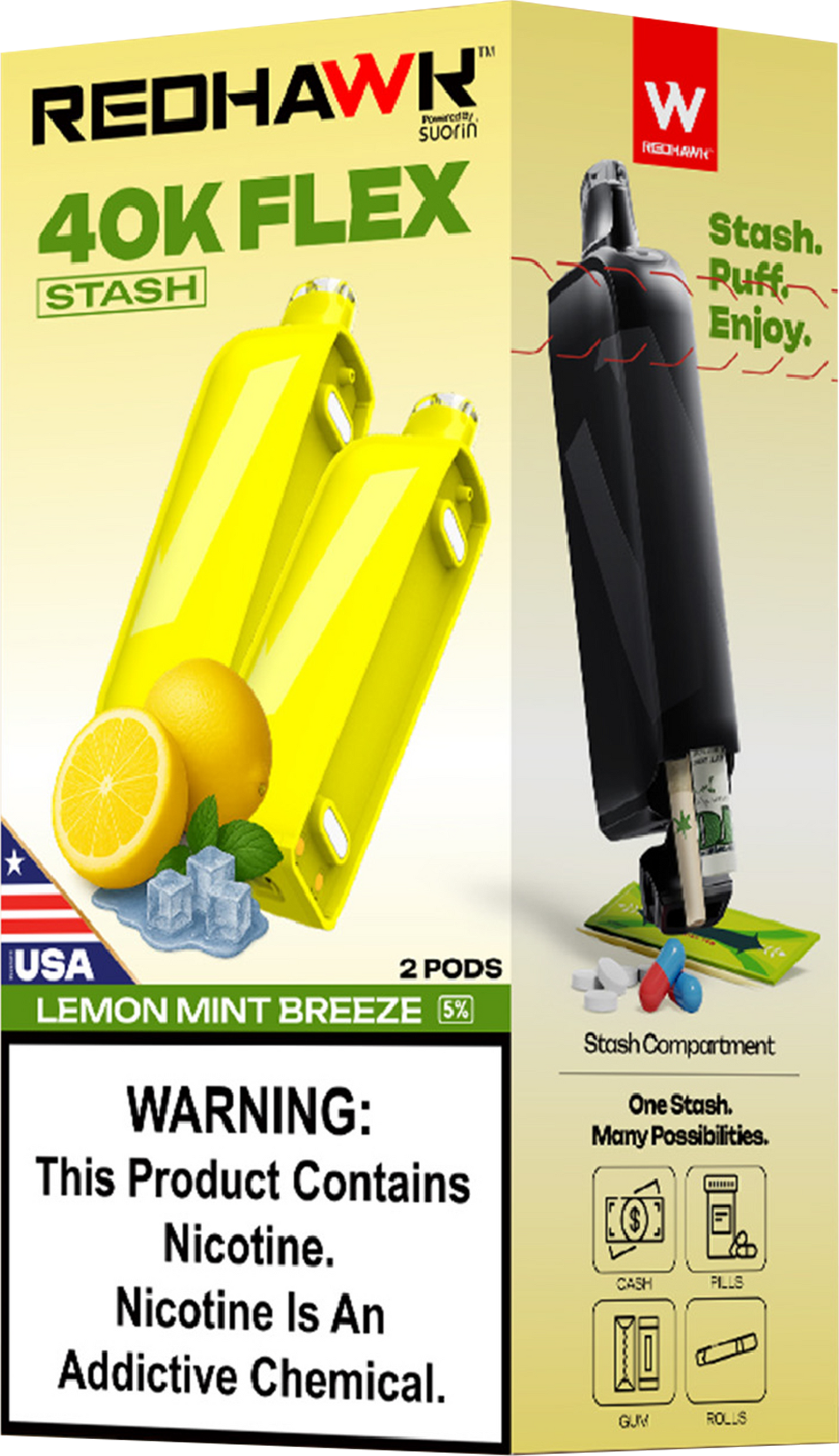 RedHawk 40K FLEX Stash LEMON MINT BREEZE 2 Pack Replacement Pods