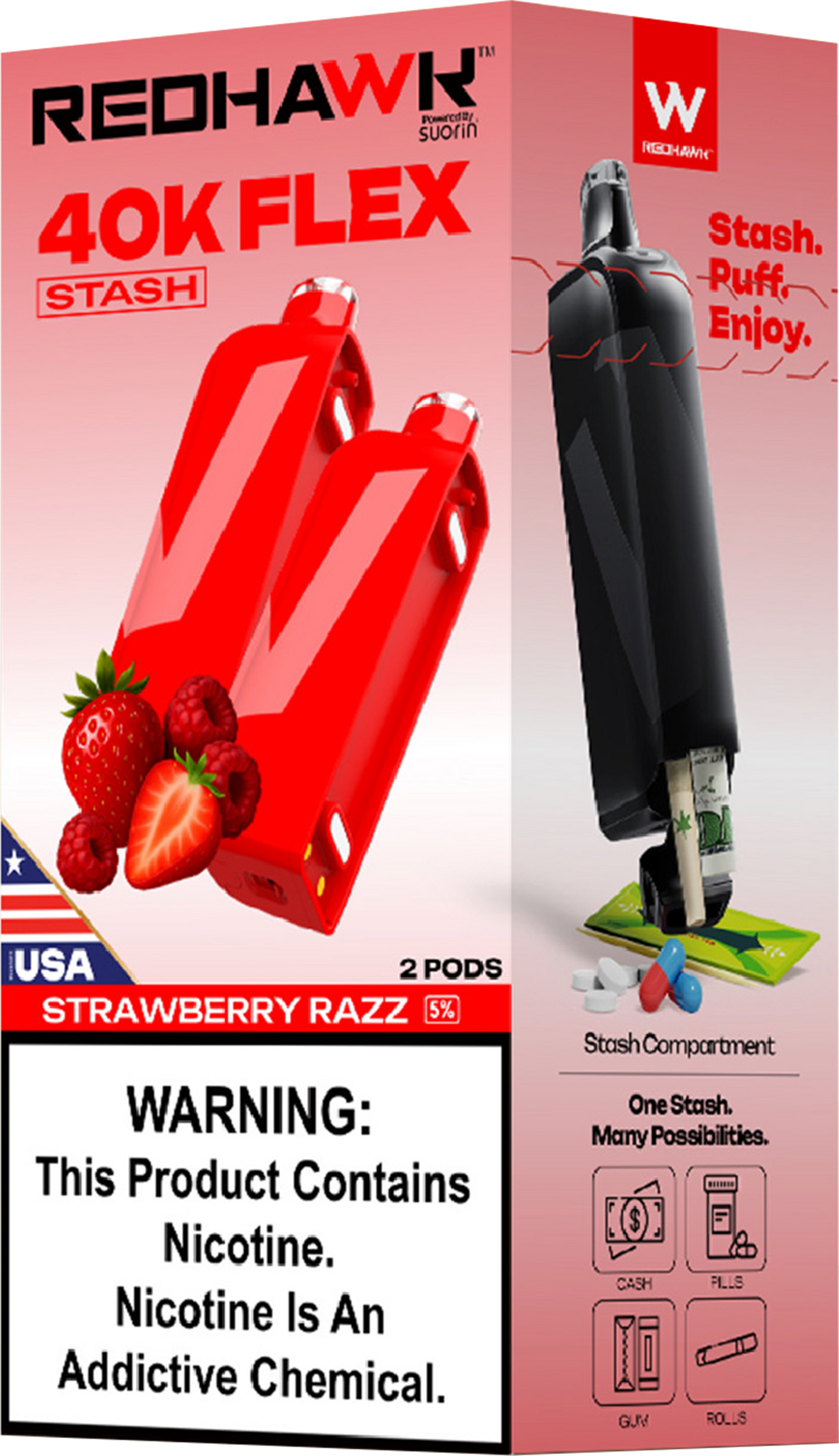 RedHawk 40K FLEX Stash STRAWBERRY RAZZ 2 Pack Replacement Pods