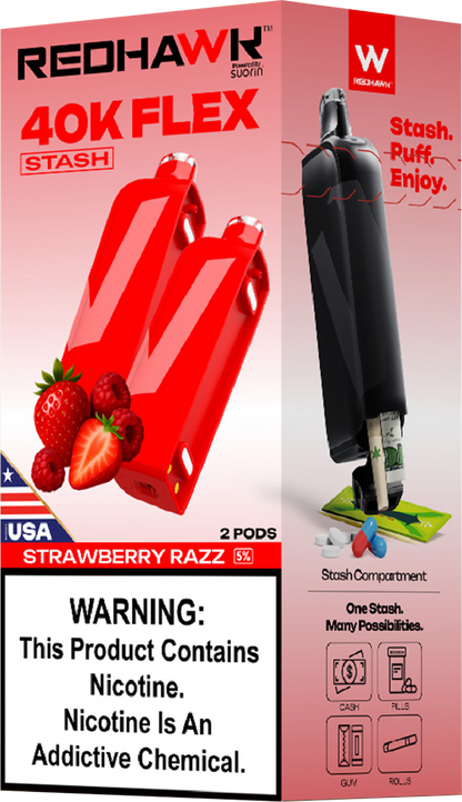RedHawk 40K FLEX Stash STRAWBERRY RAZZ 2 Pack Replacement Pods