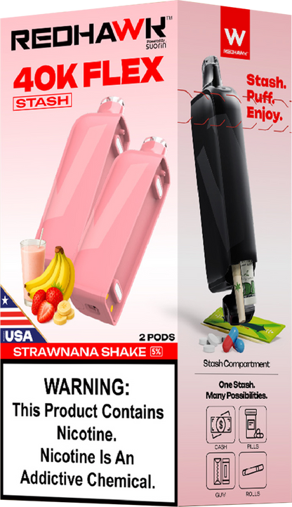 RedHawk 40K FLEX Stash STRAWNANA SHAKE 2 Pack Replacement Pods