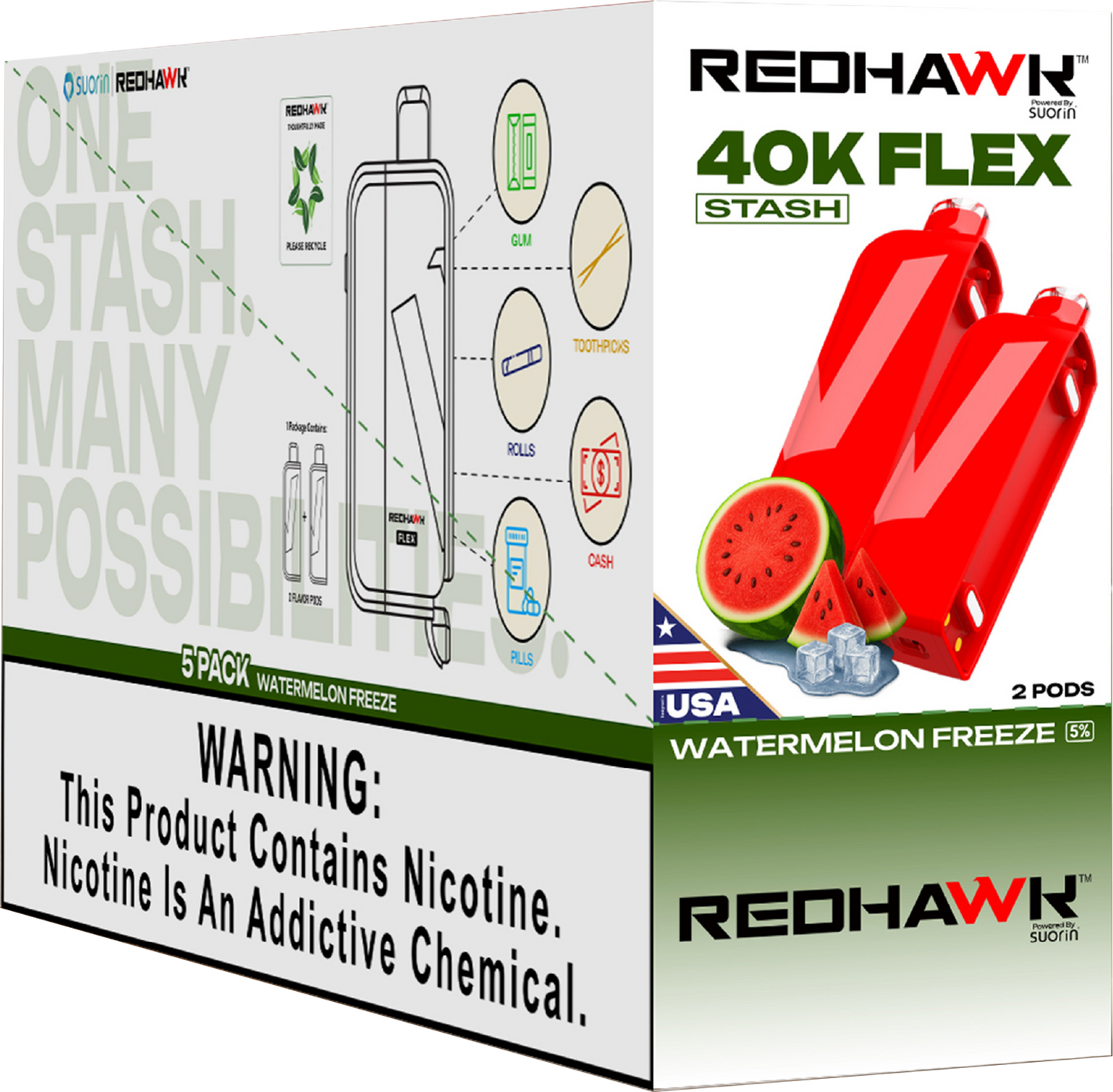 RedHawk 40K FLEX Stash WATERMELON FREEZE 2 Pack Replacement Pods