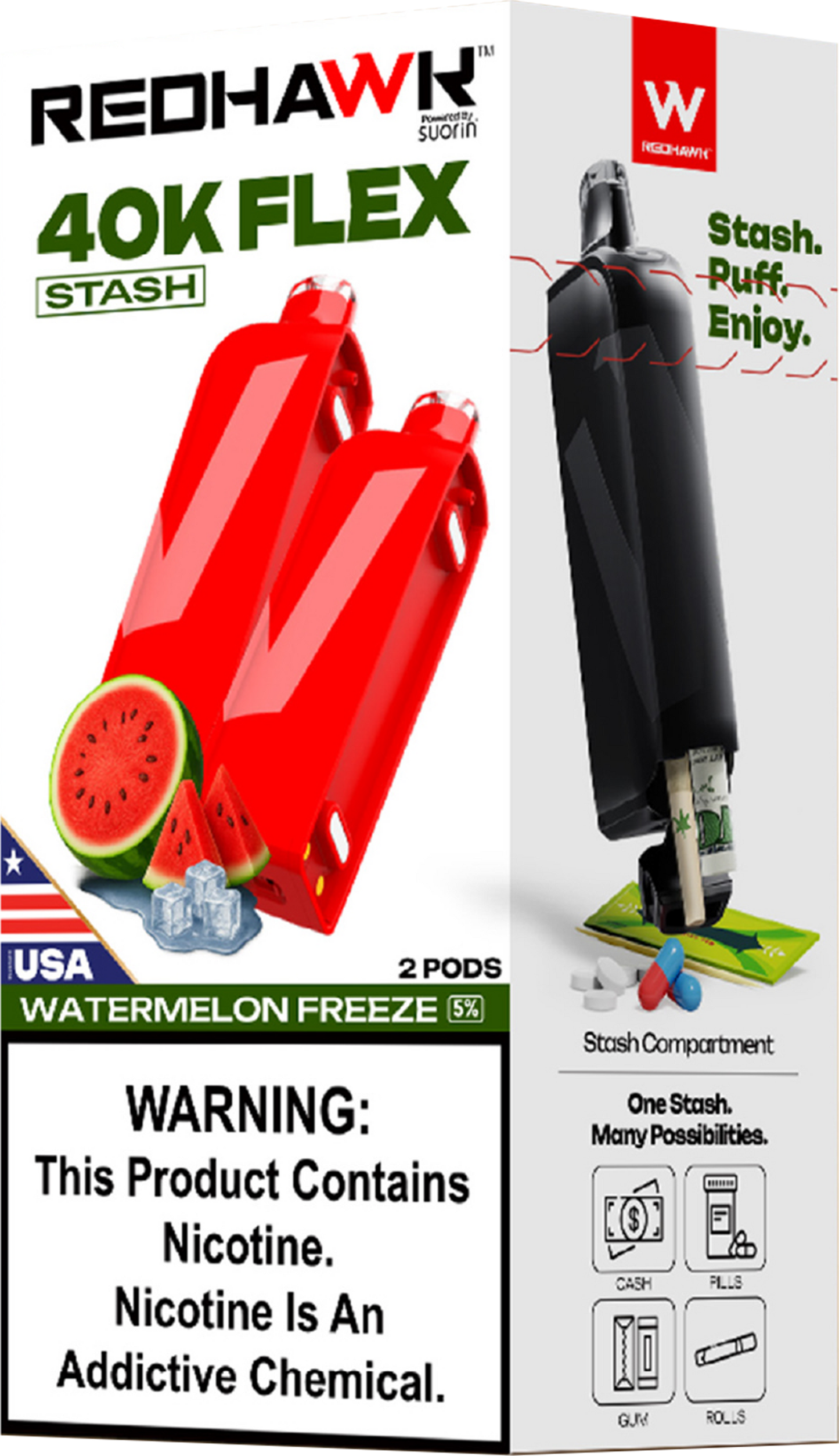 RedHawk 40K FLEX Stash WATERMELON FREEZE 2 Pack Replacement Pods