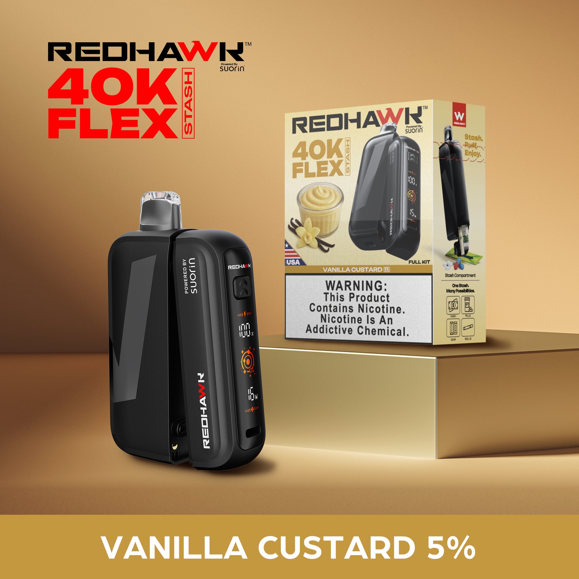 vanilla custard vape disposable RedHawk 40K FLEX Stash Disposable Vape 40K Puff