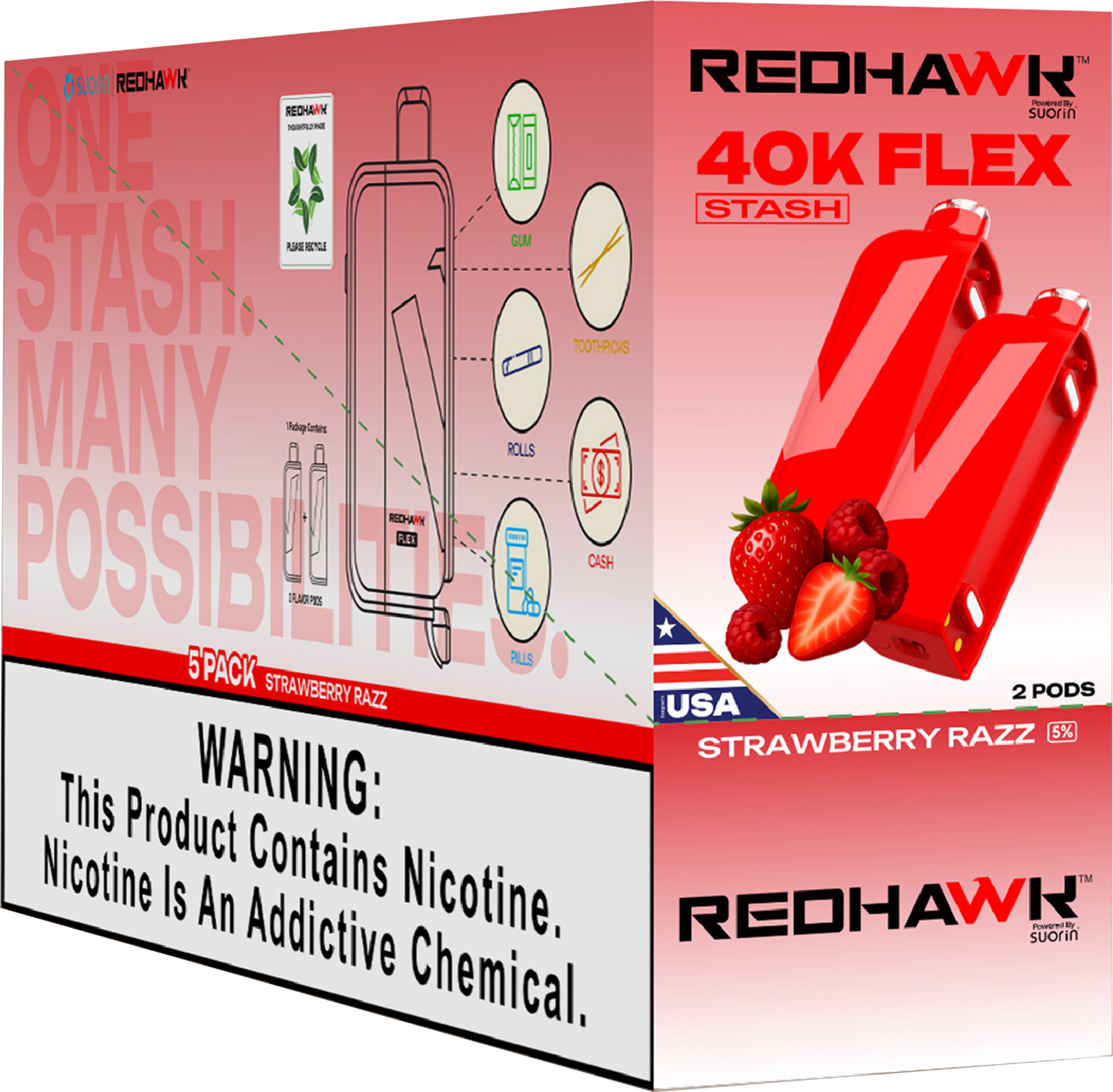 RedHawk 40K FLEX Stash STRAWBERRY RAZZ 2 Pack Replacement Pods