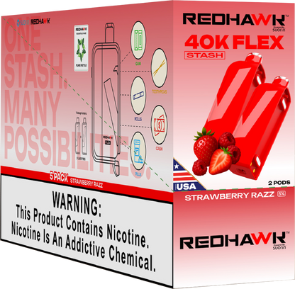 RedHawk 40K FLEX Stash STRAWBERRY RAZZ 2 Pack Replacement Pods