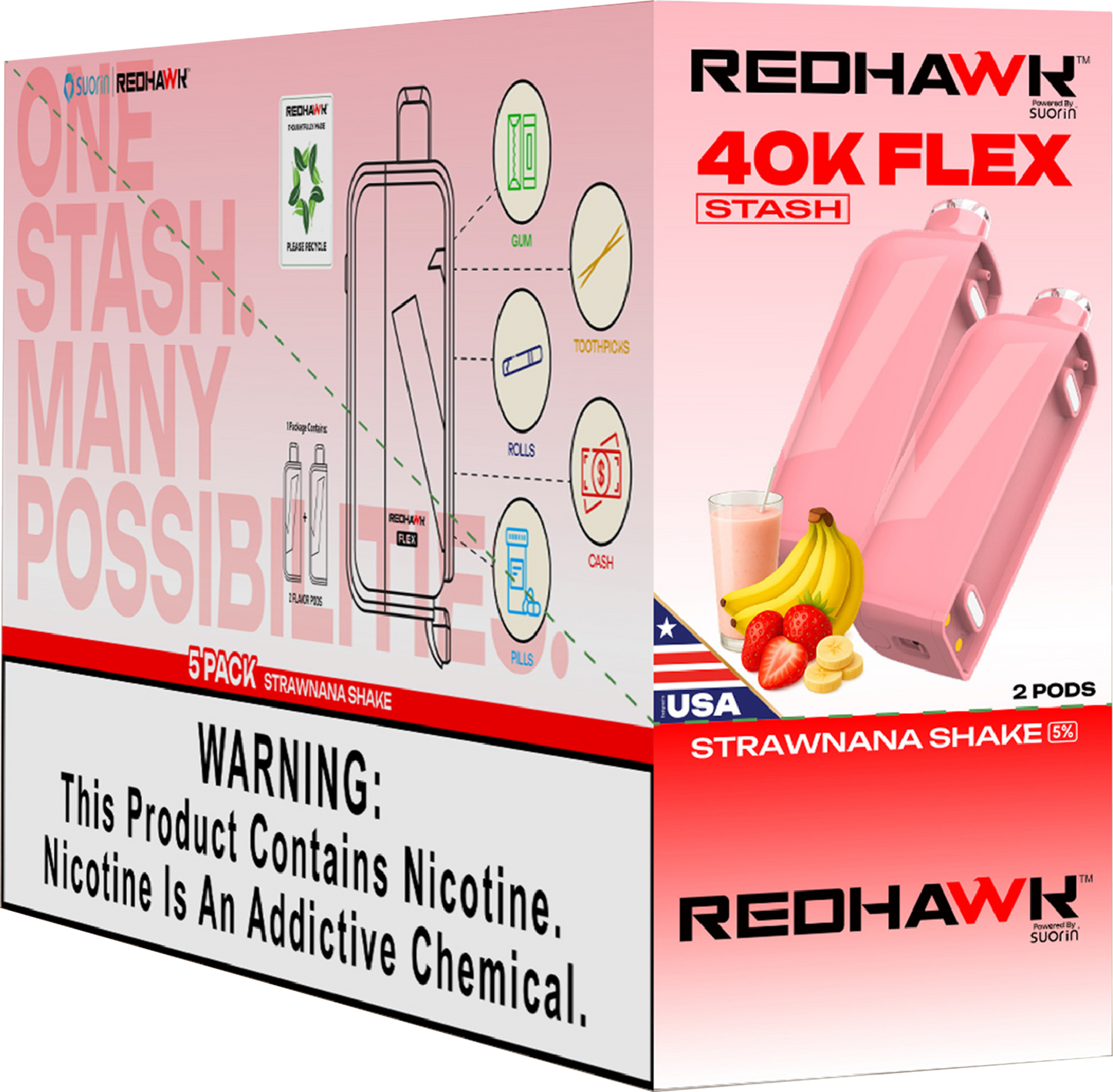 RedHawk 40K FLEX Stash STRAWNANA SHAKE 2 Pack Replacement Pods