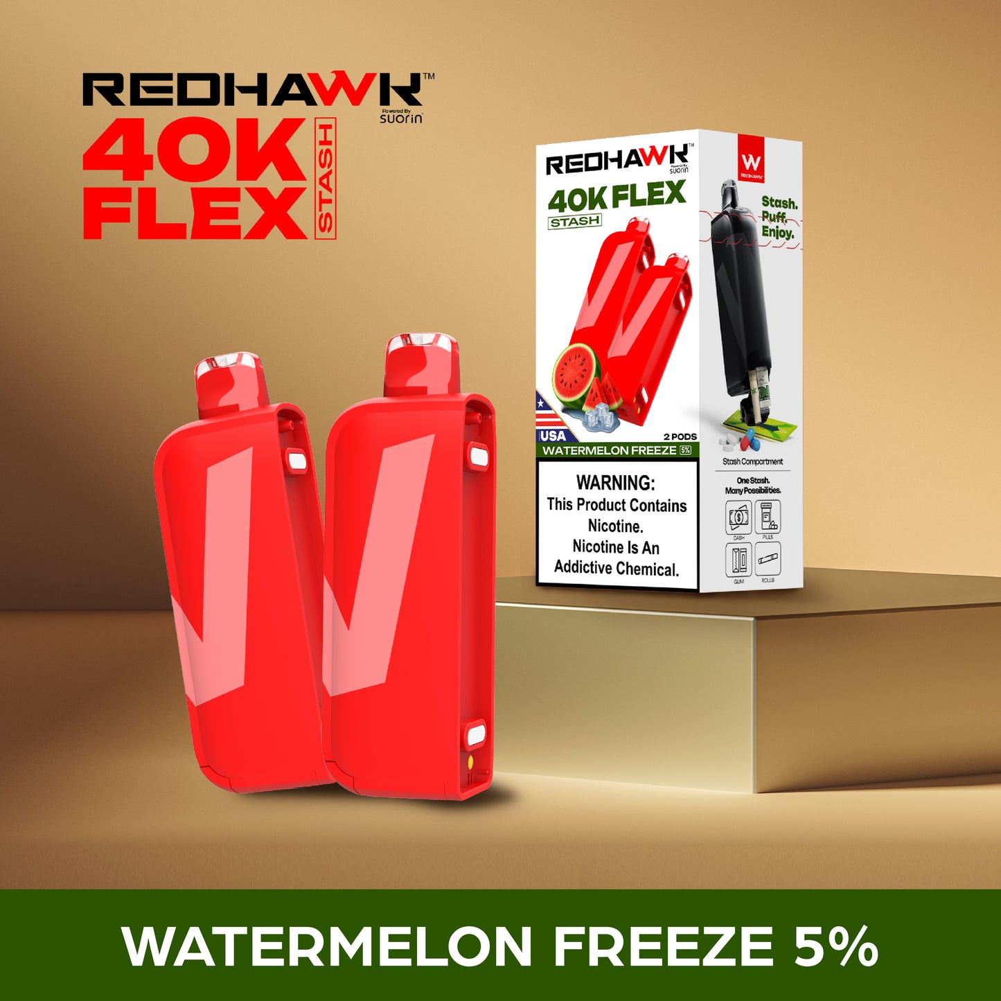 RedHawk 40K FLEX Stash WATERMELON FREEZE 2 Pack Replacement Pods